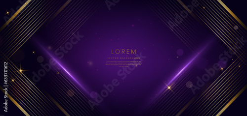 Luxury triangle elegant purple with golden lines and light effect and bokeh with copy space for text. Template award design.