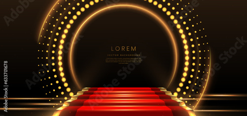 Elegant golden scene diagonal glowing with lighting effect sparkle on black background. Template premium award design.