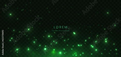 Abstract lighting effect dot neon green light ray on on dark transparent background.