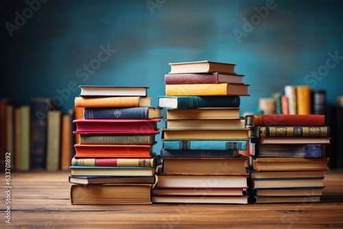 pile of books on a table. Back to school concept