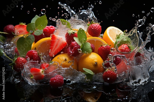 fresh ripe fruit in summer immersed in fresh water