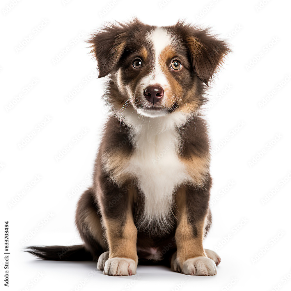 Border Collie puppy sitting on a white background. Generative AI.