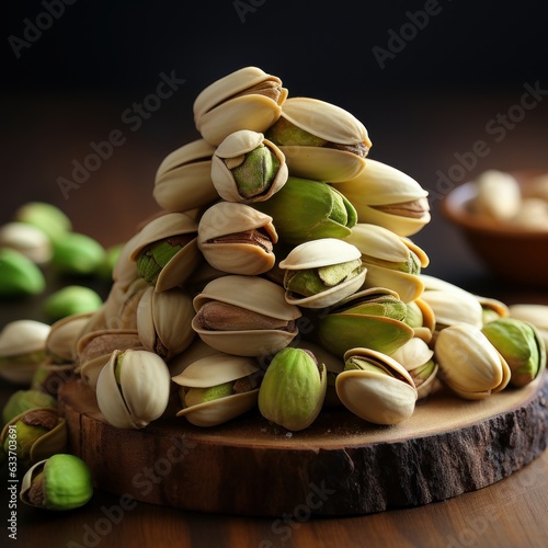 a group of natural pistachios. Healthy living and cardiovascular health concept