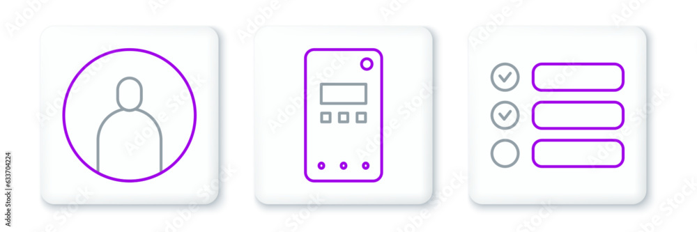 Set line Task list, Create account screen and Mobile phone icon. Vector Set line Task list, Create account screen and Mobile phone icon. Vector