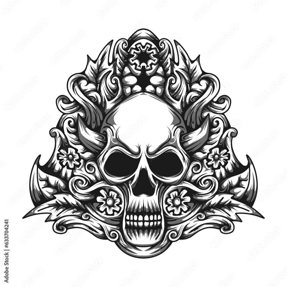 skull with colorfull floral mascot character design