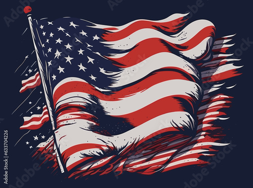 the united states american flag is torn and looks really cool t shirt illustration