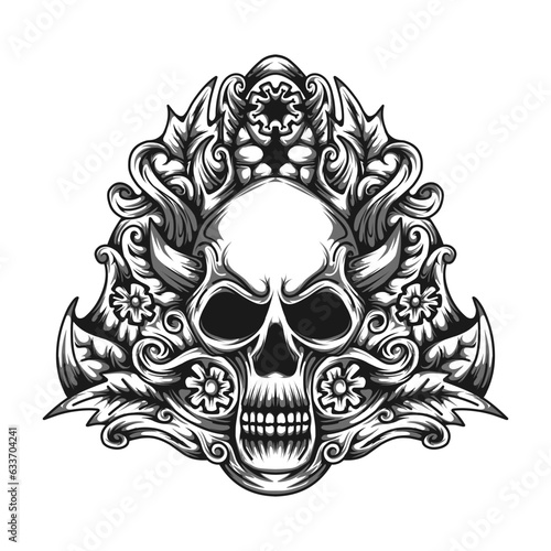 skull with colorfull floral mascot character design