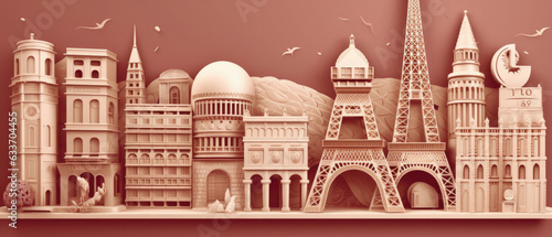 France Famous Landmarks Skyline Silhouette Style, Colorful, Cityscape, Travel and Tourist Attraction - Generative AI © jovannig