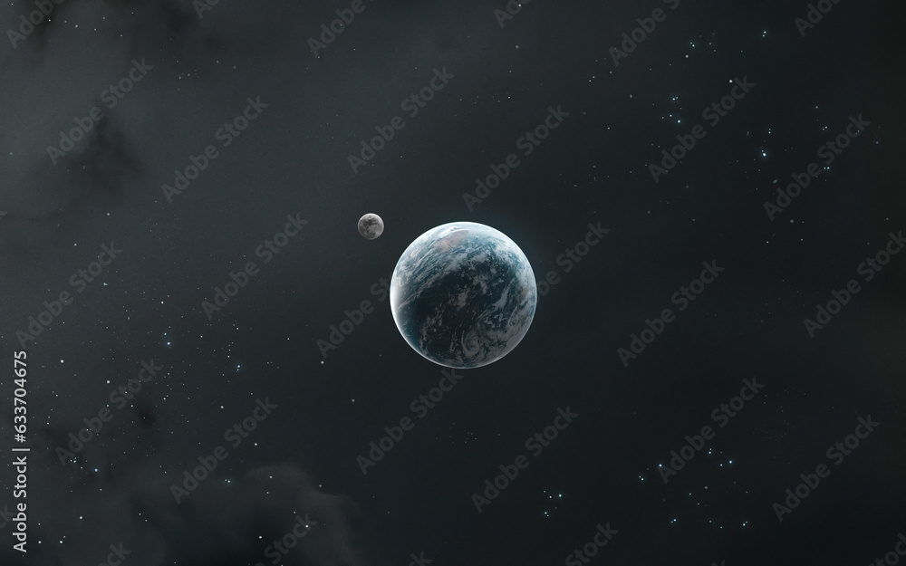 3D illustration of Earth and Moon. 5K sci-fi visualization. Elements of image provided by Nasa