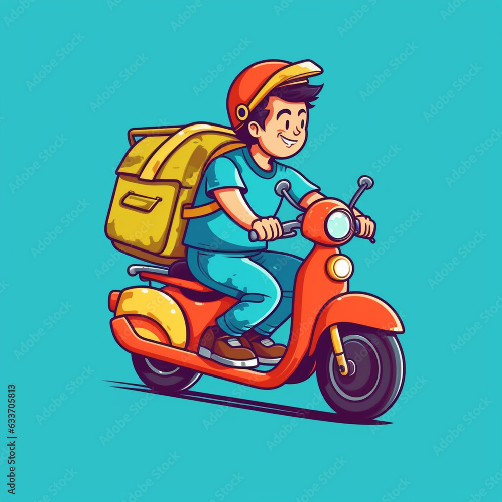 Delivery man riding scooter illustration - ai generative