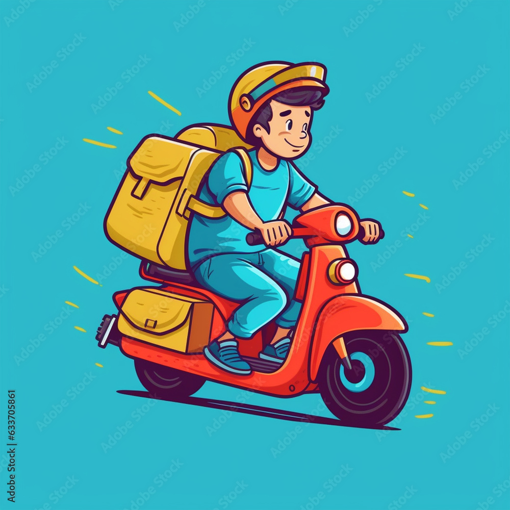 Delivery man riding scooter illustration - ai generative