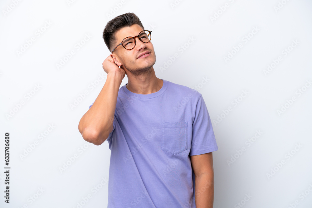 Young caucasian man isolated on white background thinking an idea Young caucasian man isolated on white background thinking an idea