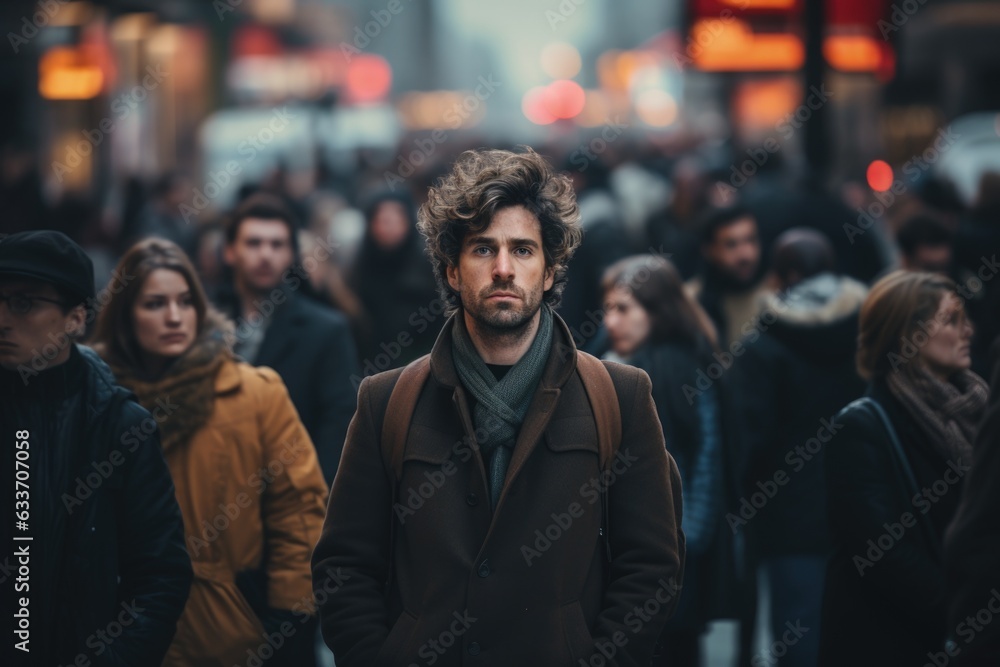 Man walking among the crowd in the street Man walking among the crowd in the street