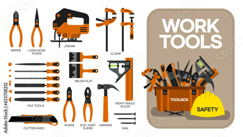 Toolboxes and tool sets for the work