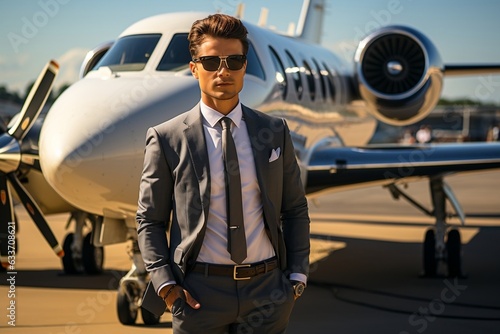 Young Businessman in Suit and Sunglasses with Plan. Generative AI