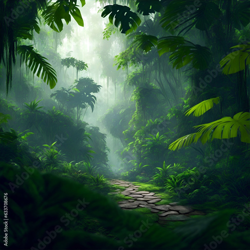 Asian tropical jungle rainforest in daytime