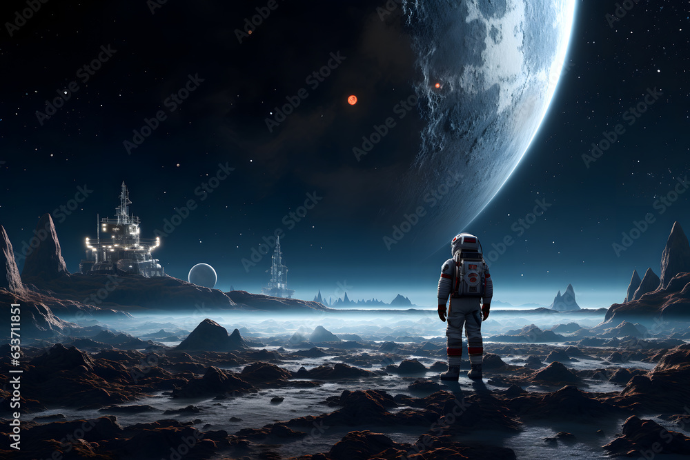 Fototapeta premium Astronaut's Cosmic Journey: Stunning 3D Visualizations of Spacewalks and Cosmic Explorations