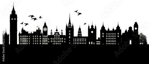 United Kingdom Landmarks Skyline Silhouette Style, Colorful, Cityscape, Travel and Tourist Attraction - Generative AI