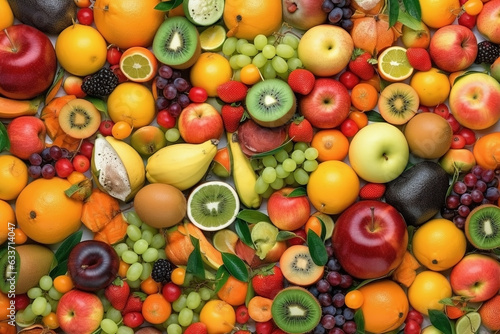 Fresh fruits as background. Top view of natural fruits  full screen image