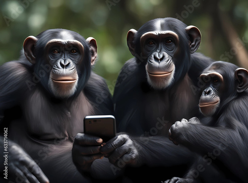 Tablou canvas happy group of chimpanzeess  smiling taking selfie-summer vibes