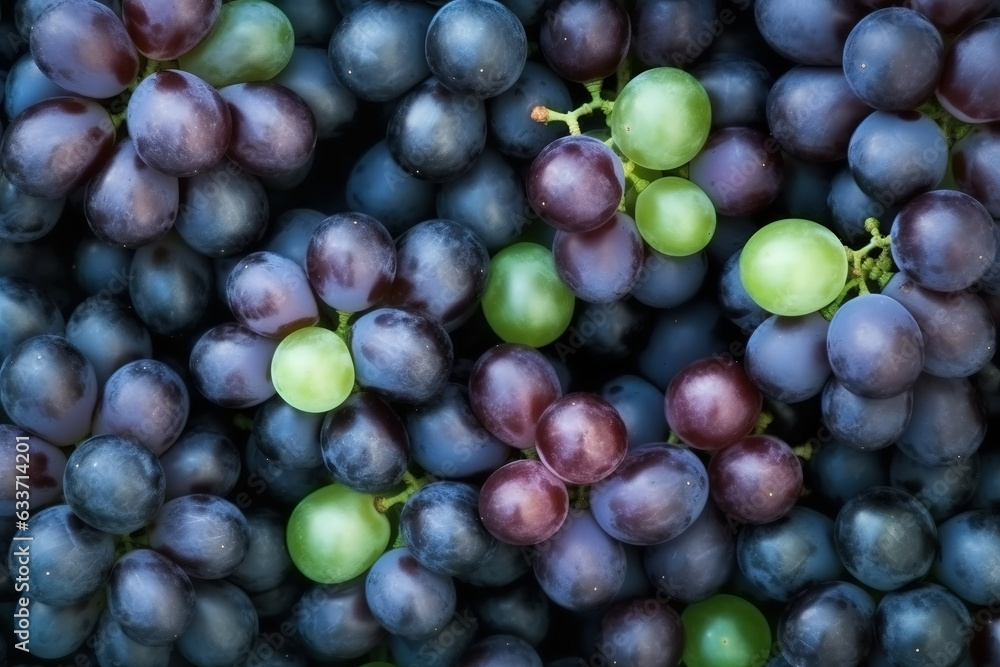 Black grapes as background. Top view of natural grape, full screen image