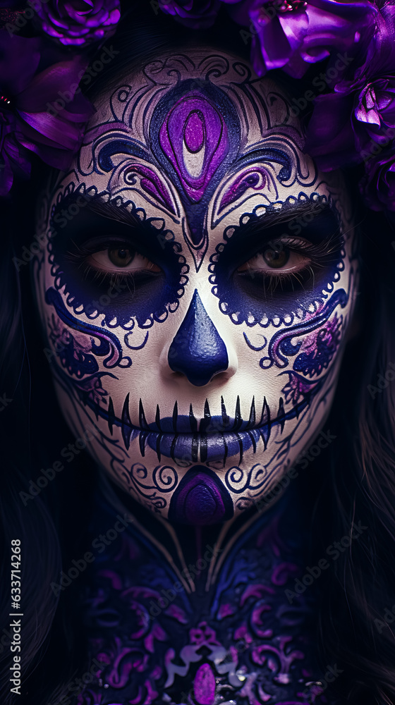 Portrait of woman with traditional la muerte makeup . Mexican festival Dia de los Muertos. Halloween Portrait of woman with traditional la muerte makeup . Mexican festival Dia de los Muertos. Halloween