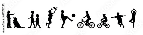 Children outdoor activities vector silhouette vector set.