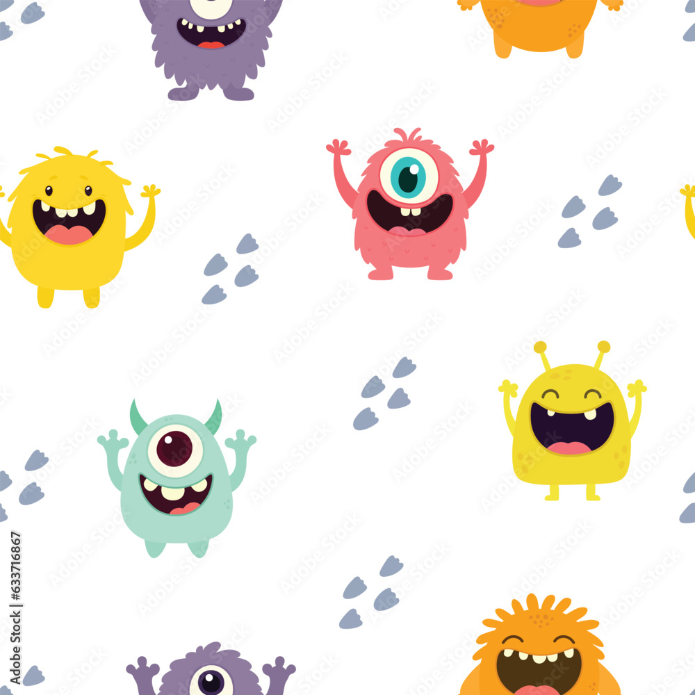 Obraz premium Cute monster seamless pattern, monster vector illustration background
