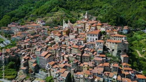 Aerial view of the village of Ceriana in the province of Imperia, Liguria, Italy photo