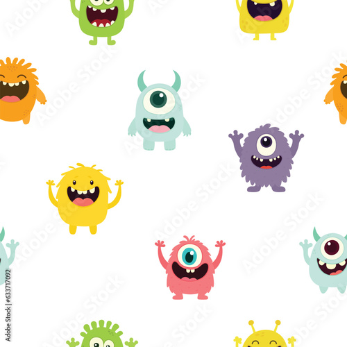 Cute monster seamless pattern, monster vector illustration background