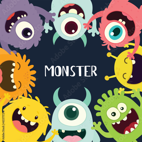 Cute monster seamless pattern, monster vector illustration background