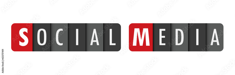 SOCIAL MEDIA gray vector typography banner with initial letter highlighted in red SOCIAL MEDIA gray vector typography banner with initial letter highlighted in red