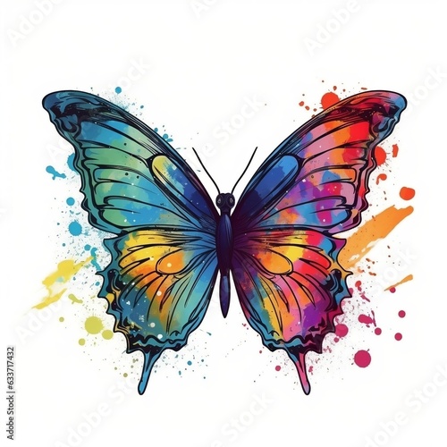 Butterfly rainbow colorized sketch vector illustration with white background generative ai © tanjidvect