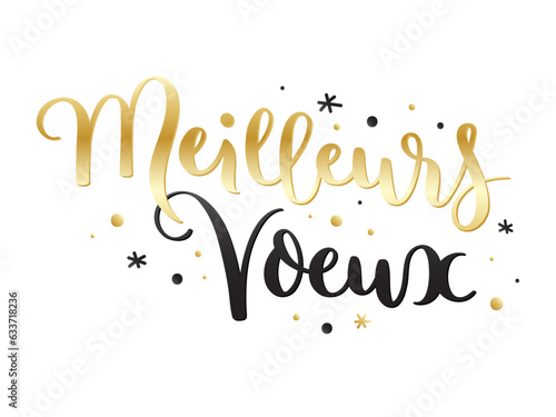 Bannière calligraphique noir et or métallique MEILLEURS VOEUX avec des étoiles