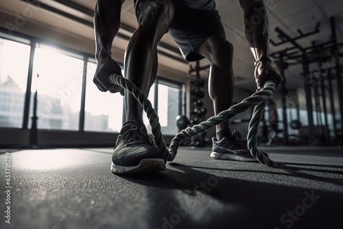 A person does crossfit exercises - waves with ropes