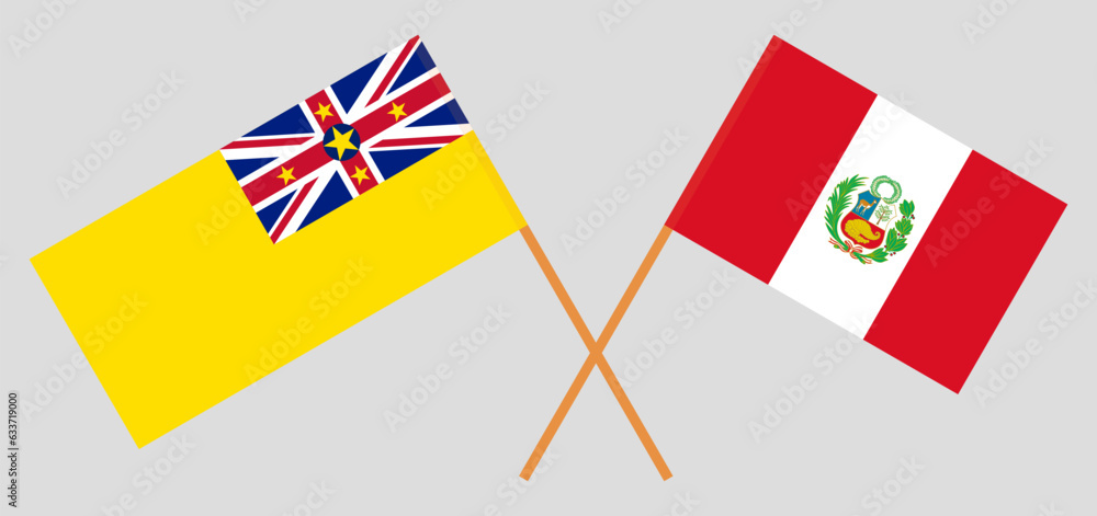 Crossed flags of Niue and Peru. Official colors. Correct proportion