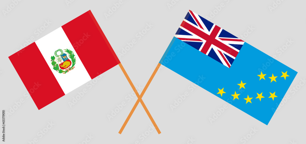 Crossed flags of Peru and Tuvalu. Official colors. Correct proportion