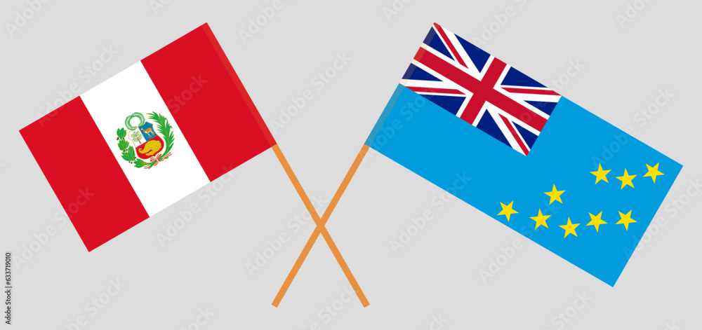 Crossed flags of Peru and Tuvalu. Official colors. Correct proportion Crossed flags of Peru and Tuvalu. Official colors. Correct proportion
