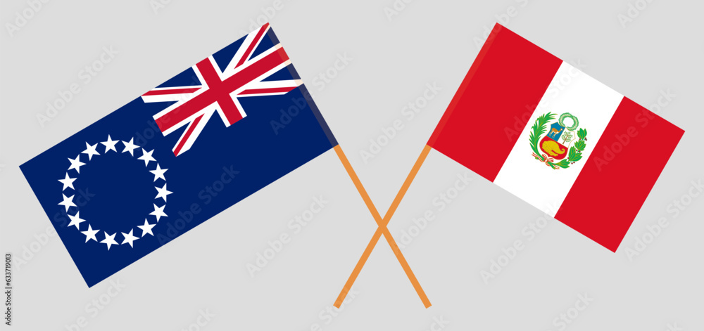 Crossed flags of Cook Islands and Peru. Official colors. Correct proportion