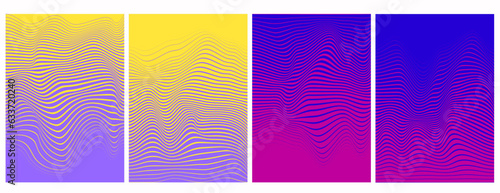 Groovy hippie 70s backgrounds. Waves, twirl pattern. Distorted vector texture in trendy retro psychedelic style. Y2k aesthetic.