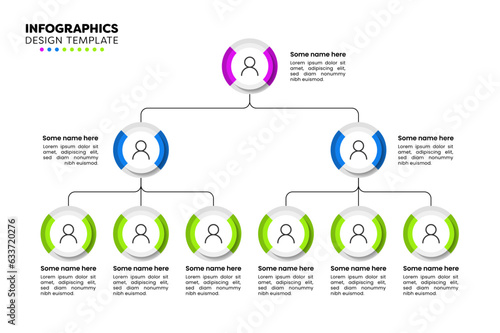 Infographic template. Company hierarchy with three levels and persons