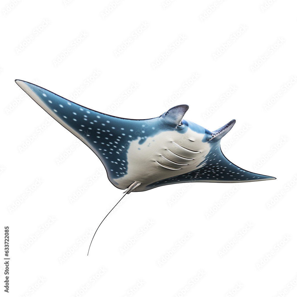 Manta Ray isolated on white background with clipping path. Full Depth of field. Focus stacking - obrazy, fototapety, plakaty 