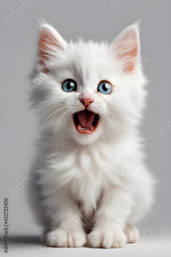 surprised white kitten with open mouth