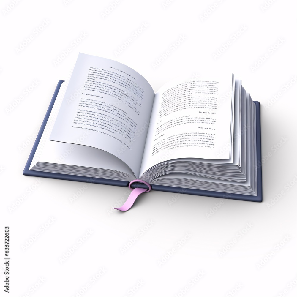 Open book, copy book, diary with white paper blank pages and bookmark. 3d icon. Cartoon minimal style. Open book, copy book, diary with white paper blank pages and bookmark. 3d icon. Cartoon minimal style.