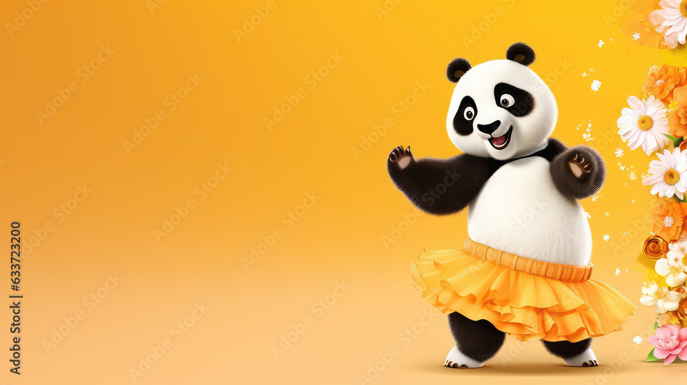 Fototapeta premium Cool cheerful cartoon style panda dancing salsa