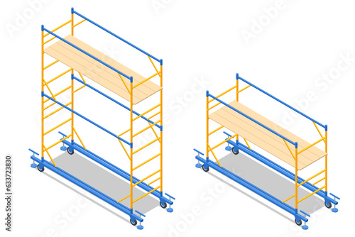Isometric Scaffolding frame. Labor risks prevention about using scaffolds safely.