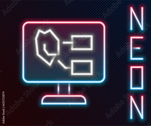 Glowing neon line Agricultural soil test and results icon isolated on black background. Digital soil analysis. Colorful outline concept. Vector