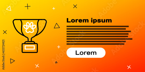 Line Pet award symbol icon isolated on yellow background. Medal with dog footprint as pets exhibition winner concept. Colorful outline concept. Vector