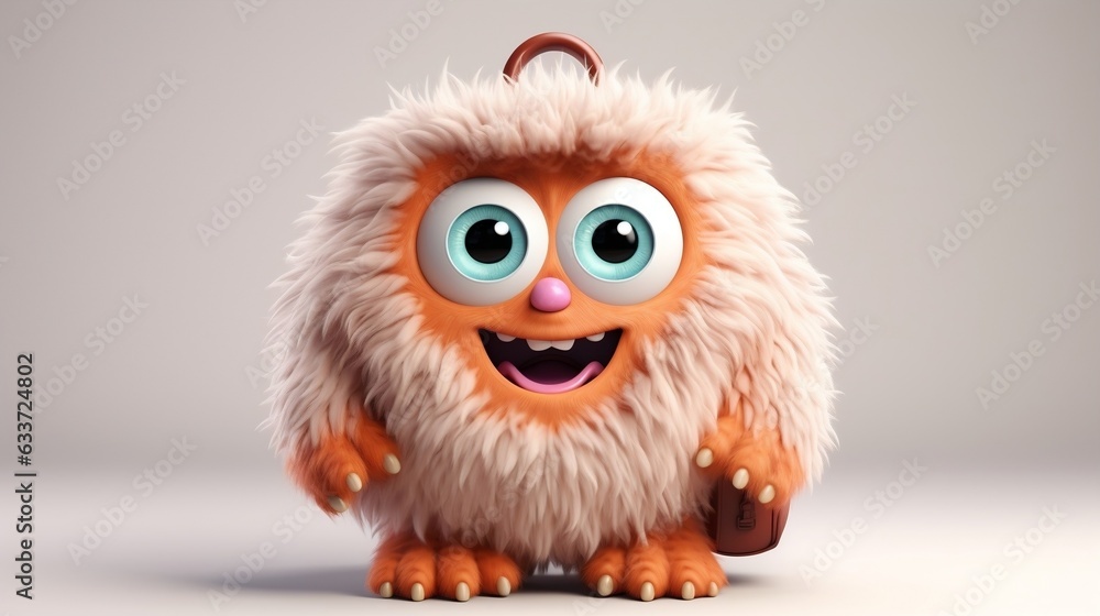Furry monster with two large eyes and a big nose on white background cute on the first day of school generative ai Furry monster with two large eyes and a big nose on white background cute on the first day of school generative ai