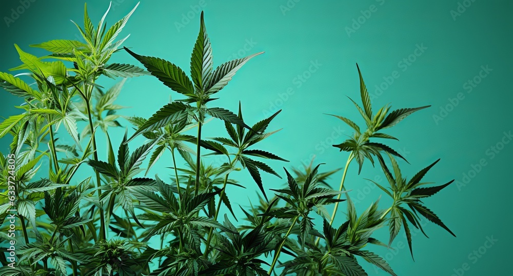 hemp leaves on a plain background. Legalized and prohibited narcotic plant. Cannabis or marijuana, background or template for text.
